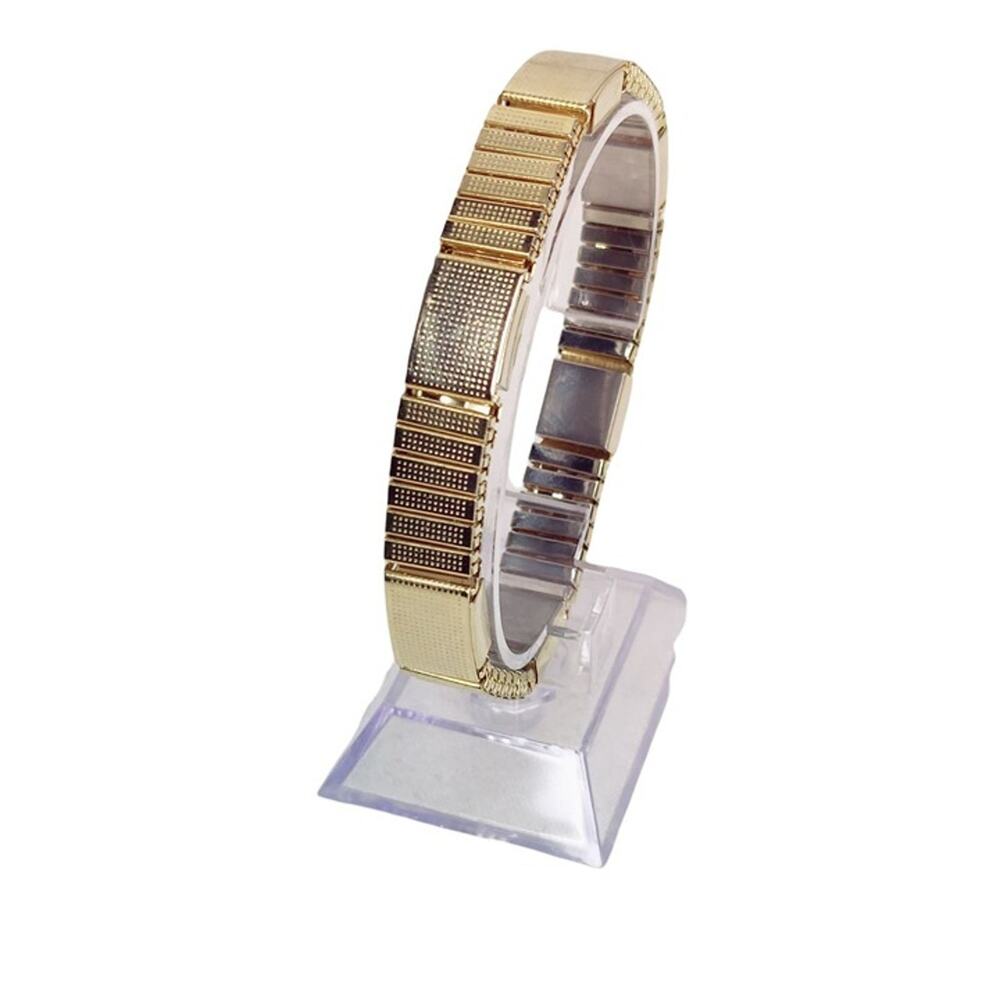 Gold Plated Brushed‎ Metal Stretchy Panel Bracelet Unisex Fashion Jewelry Vgt